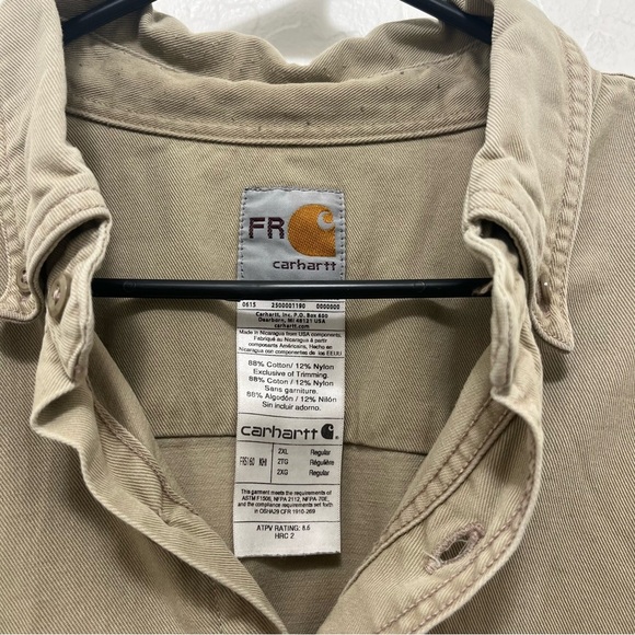 Carhartt FRS160 Flame-Resistant Long Sleeve Twill Pocket Shirt Khaki Size 2XL - Picture 2 of 6